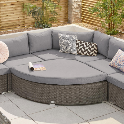 Heritage Hampton Rattan Deluxe Curved Corner Sofa Lounging Set with Footstool & Side Table in Slate Grey