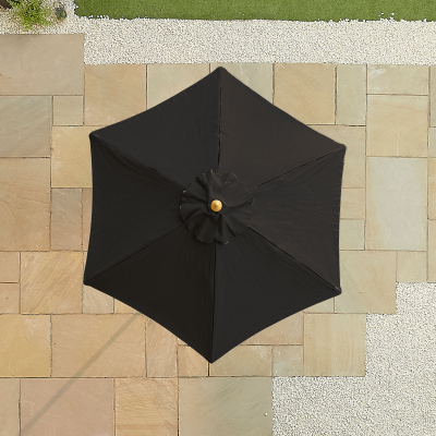 Dominica 2.0m Round Wooden Traditional Parasol - Black Canopy