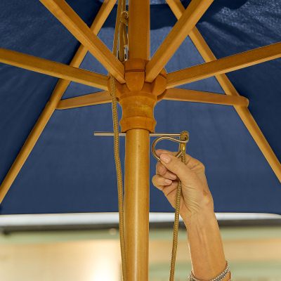 Dominica 2.0m Round Wooden Traditional Parasol - Navy Canopy