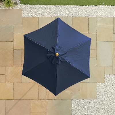 Dominica 2.0m Round Wooden Traditional Parasol - Navy Canopy