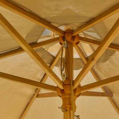 Dominica 2.0m Round Wooden Traditional Parasol - Taupe Canopy