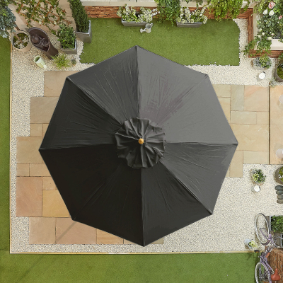 Dominica 3.0m Round Wooden Traditional Parasol - Black Canopy and No Base Included