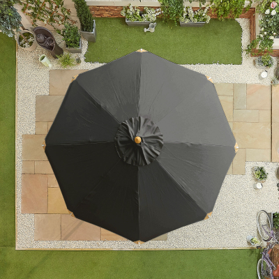 Dominica Deluxe 3.0m Round Wooden Traditional Parasol - Black Canopy