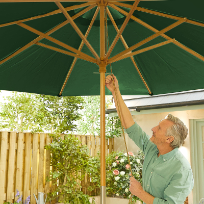 Dominica 3.0m Round Wooden Traditional Parasol - Green Canopy and No Base Included