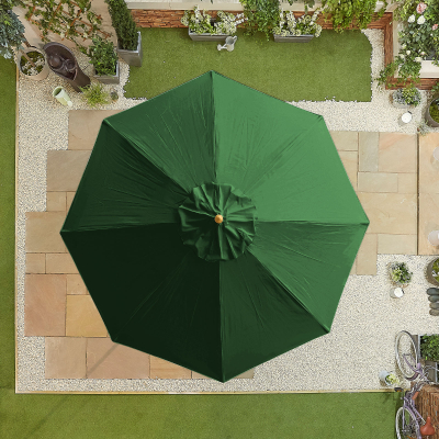 Dominica 3.0m Round Wooden Traditional Parasol - Green Canopy and No Base Included