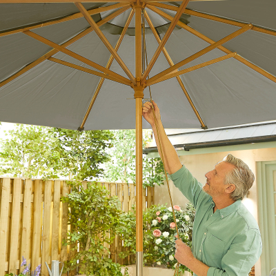 Dominica 3.0m Round Wooden Traditional Parasol - Grey Canopy and No Base Included