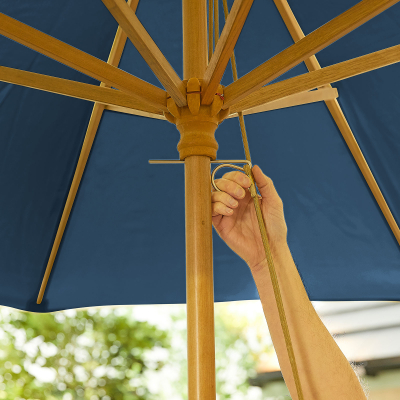 Dominica 3.0m Round Wooden Traditional Parasol - Navy Canopy and No Base Included