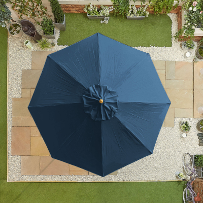Dominica 3.0m Round Wooden Traditional Parasol - Navy Canopy and No Base Included