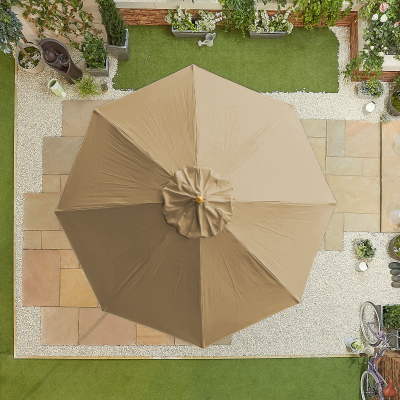 Dominica 3.0m Round Wooden Traditional Parasol - Taupe Canopy and No Base Included