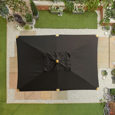 Dominica Deluxe 3.0m x 2.0m Rectangular Wooden Traditional Parasol - Black Canopy