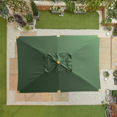 Dominica Deluxe 3.0m x 2.0m Rectangular Wooden Traditional Parasol - Green Canopy