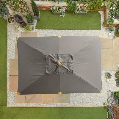 Dominica Deluxe 3.0m x 2.0m Rectangular Wooden Traditional Parasol - Grey Canopy