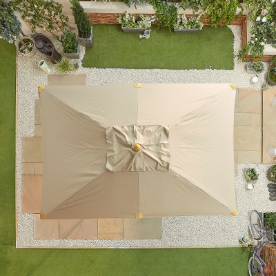 Dominica Deluxe 3.0m x 2.0m Rectangular Wooden Traditional Parasol - Taupe Canopy