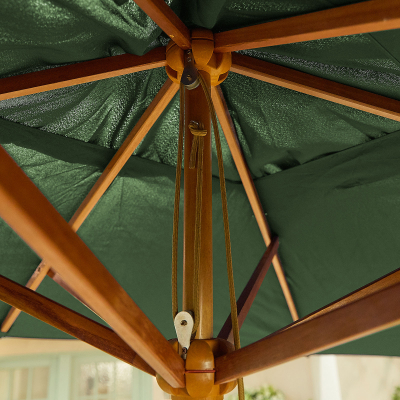 Dominica 3.0m x 2.0m Rectangular Wooden Traditional Parasol - Green Canopy