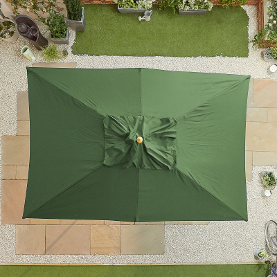 Dominica 3.0m x 2.0m Rectangular Wooden Traditional Parasol - Green Canopy