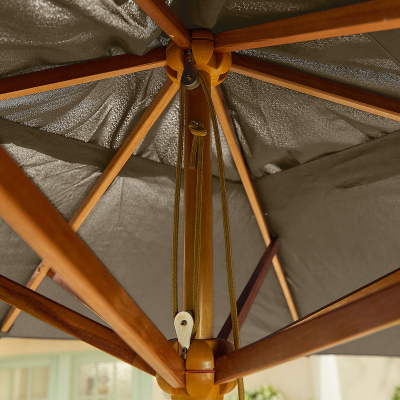 Dominica 3.0m x 2.0m Rectangular Wooden Traditional Parasol - Grey Canopy