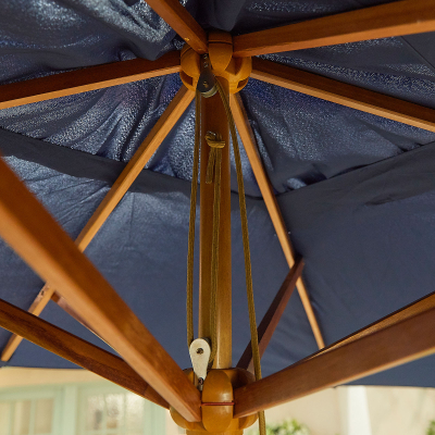 Dominica 3.0m x 2.0m Rectangular Wooden Traditional Parasol - Navy Canopy