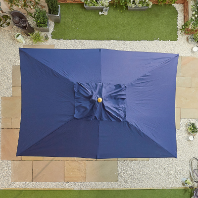 Dominica 3.0m x 2.0m Rectangular Wooden Traditional Parasol - Navy Canopy