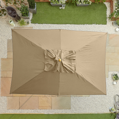 Dominica 3.0m x 2.0m Rectangular Wooden Traditional Parasol - Taupe Canopy