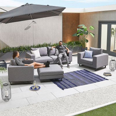 Eden All Weather Fabric Aluminium 2 Seater Sofa Lounging Set with No Table & Footstool & 2 Armchairs in Ash Grey