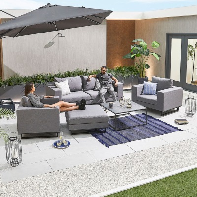 Eden All Weather Fabric Aluminium 2 Seater Sofa Lounging Set with Square Coffee Table & Footstool & 2 Armchairs in Ash Grey
