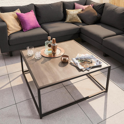 Eden All Weather Fabric Aluminium Corner Sofa Lounging Set with Square Coffee Table & No Armchairs in Charcoal Grey