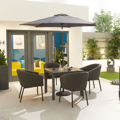 Edge 4 Seat All Weather Fabric Aluminium Dining Set - Square Table in Charcoal Grey