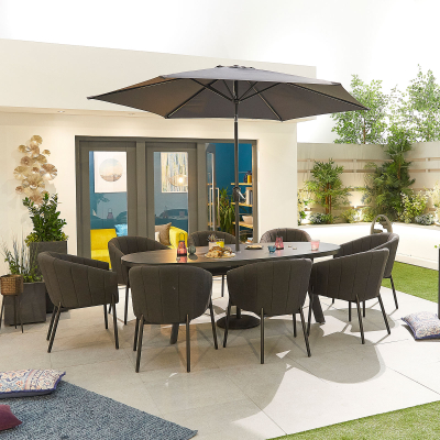 Edge 8 Seat All Weather Fabric Aluminium Dining Set - Oval Table in Charcoal Grey