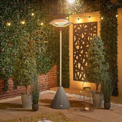 Free Standing Rattan Electric Patio Heater in White Wash