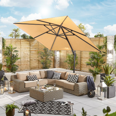 Galaxy 3.0m x 3.0m Square LED Aluminium Cantilever Parasol - Beige Canopy and Grey Frame