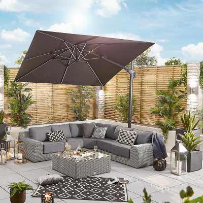 Galaxy 3.0m x 3.0m Square LED Aluminium Cantilever Parasol - Grey Canopy and Grey Frame