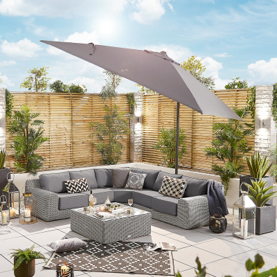 Galaxy 3.0m x 3.0m Square LED Aluminium Cantilever Parasol - Grey Canopy and Grey Frame