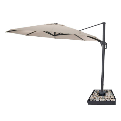 Galaxy 3.5m Round LED Aluminium Cantilever Parasol - Beige Canopy, Grey Frame and 25Kg Base