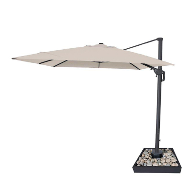Galaxy 3.0m x 3.0m Square LED Aluminium Cantilever Parasol - Beige Canopy, Grey Frame and Stone Fill Base