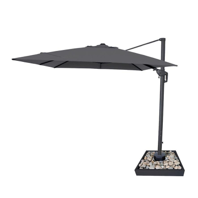 Galaxy 3.0m x 3.0m Square LED Aluminium Cantilever Parasol - Grey Canopy, Grey Frame and 25Kg Base