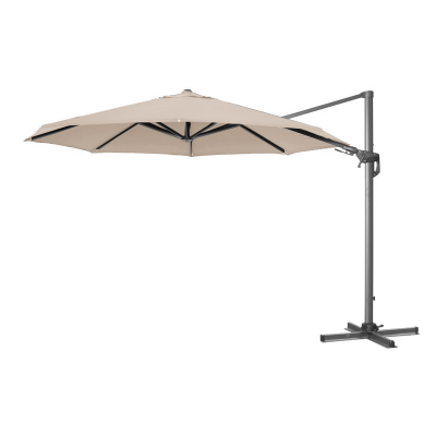 Genesis 3.5m Round Aluminium Cantilever Parasol - Beige Canopy, Grey Frame and In Ground Base