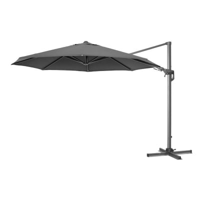Genesis 3.5m Round Aluminium Cantilever Parasol - Grey Canopy, Grey Frame and In Ground Base