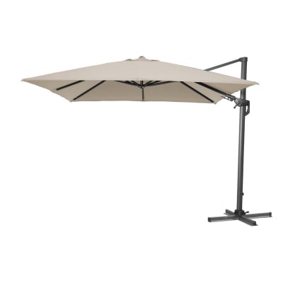 Genesis 3.0m x 3.0m Square Aluminium Cantilever Parasol - Beige Canopy, Grey Frame and Stone Fill Base