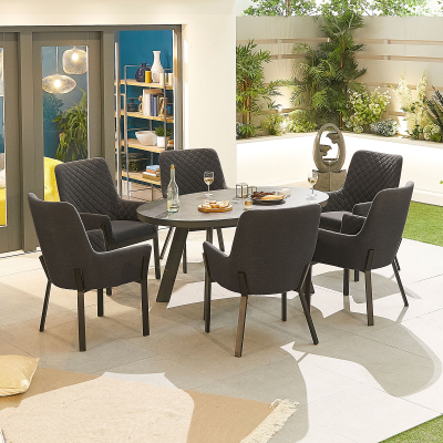 Genoa 6 Seat All Weather Fabric Aluminium Dining Set - Oval Table in Charcoal Grey