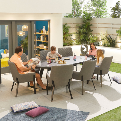 Genoa 8 Seat All Weather Fabric Aluminium Dining Set - Oval Table in Ash Grey