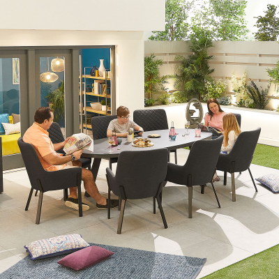 Genoa 8 Seat All Weather Fabric Aluminium Dining Set - Oval Table in Charcoal Grey