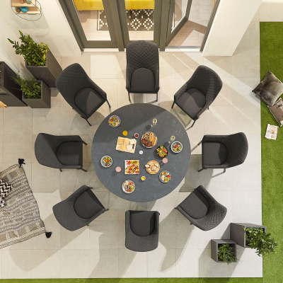Genoa 8 Seat All Weather Fabric Aluminium Dining Set - Round Table in Charcoal Grey