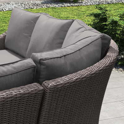 Harper Deluxe Corner Rattan Lounge Dining Set with Armchair and Stool - Square Gas Fire Pit Table in Slate Grey