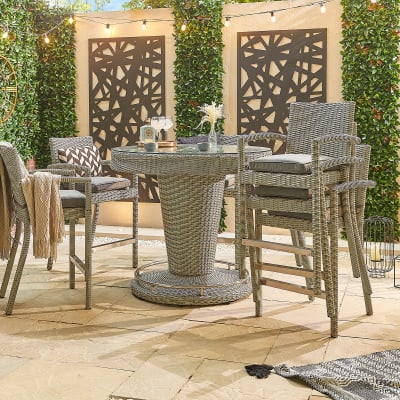 Heritage Henley 6 Seat Rattan Bar Set - Round Table in White Wash