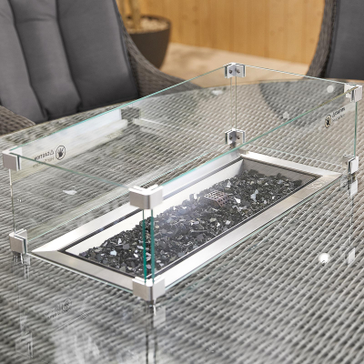 Thalia 6 Seat Rattan Dining Set - Rectangular Gas Fire Pit Table in White Wash