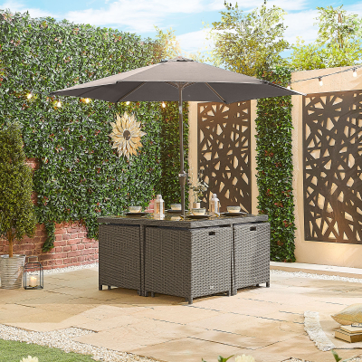 Catherine 4 Seat Rattan Cube Dining Set with 4 Stools - Square Table in Slate Grey