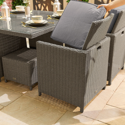 Catherine 4 Seat Rattan Cube Dining Set with 4 Stools - Square Table in Slate Grey