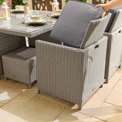 Catherine 4 Seat Rattan Cube Dining Set with 4 Stools - Square Table in White Wash