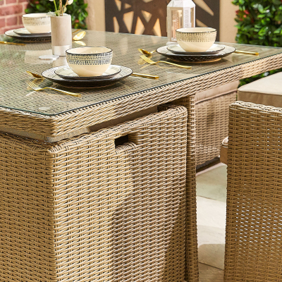 Catherine 4 Seat Rattan Cube Dining Set with 4 Stools - Square Table in Willow