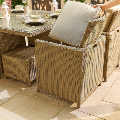 Catherine 4 Seat Rattan Cube Dining Set with 4 Stools - Square Table in Willow